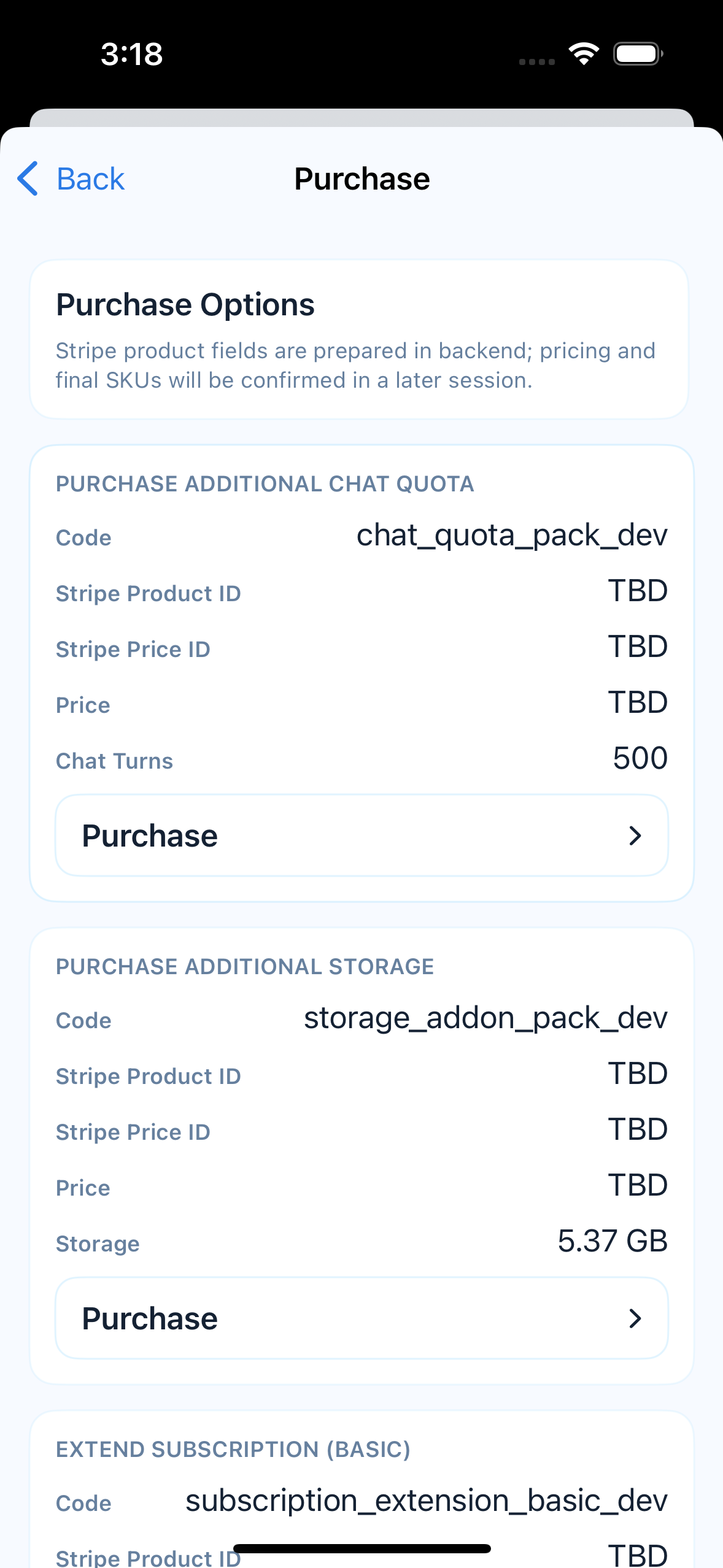 Purchase options screenshot